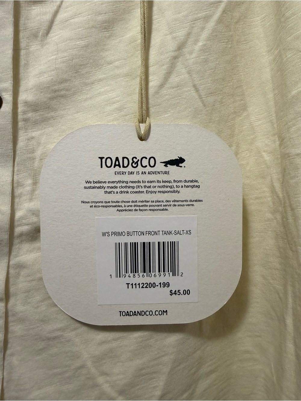 Toad&Co off white Button-Front Ruffle tank top - Picture 3 of 5